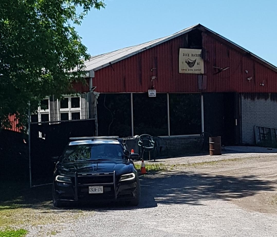 Northumberland OPP and the Ontario Fire Marshal are investigation a fire at a biker gang's clubhouse in Hastings, Ont., on May 30, 2024.