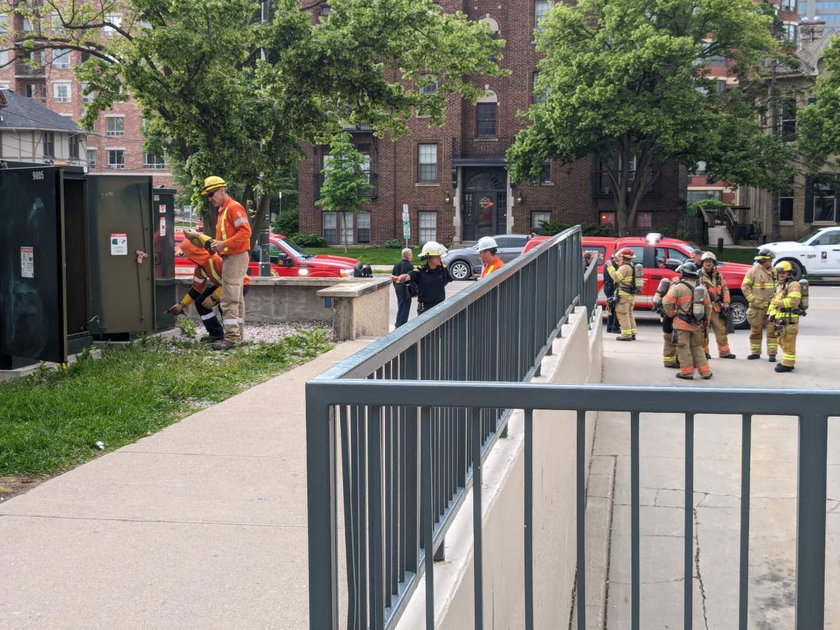 London Hydro crews continue to work to restore power at city hall.