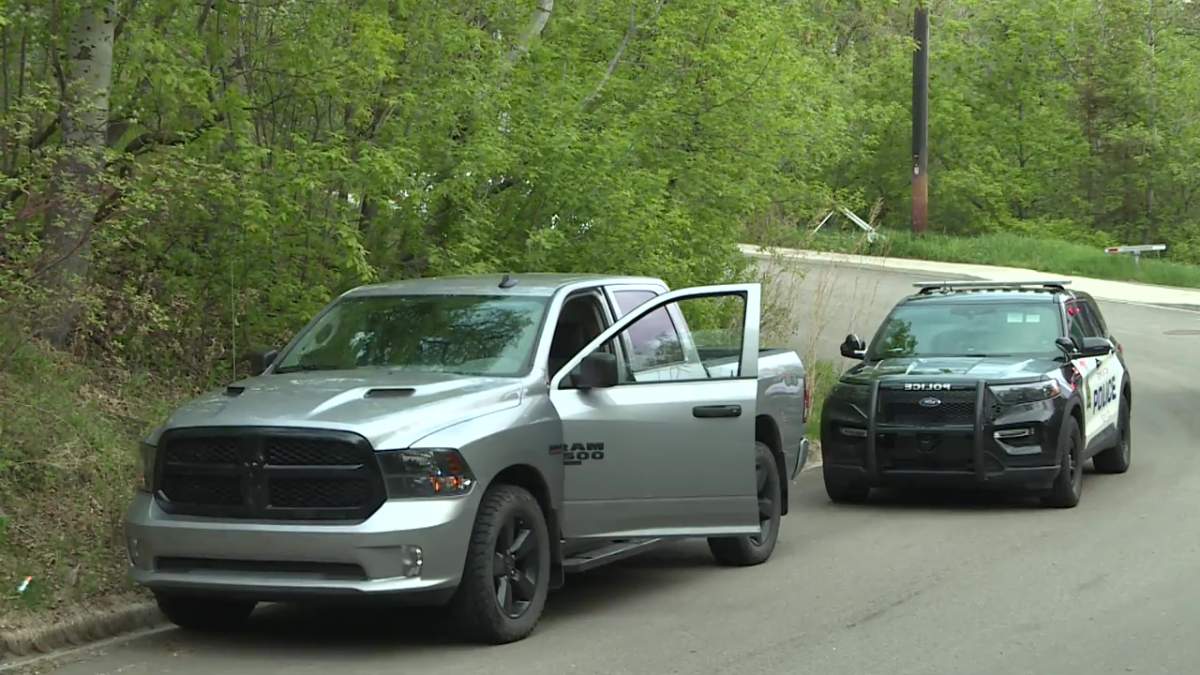 Edmonton police investigating after a woman in a pickup truck was hurt trying to help at the scene of a crash near Scona Road and 94th Avenue on Friday, May 17, 2024.