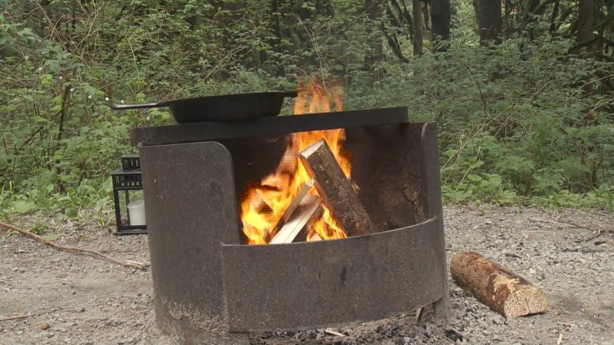 A campfire at Golden Ears Park, British Columbia.