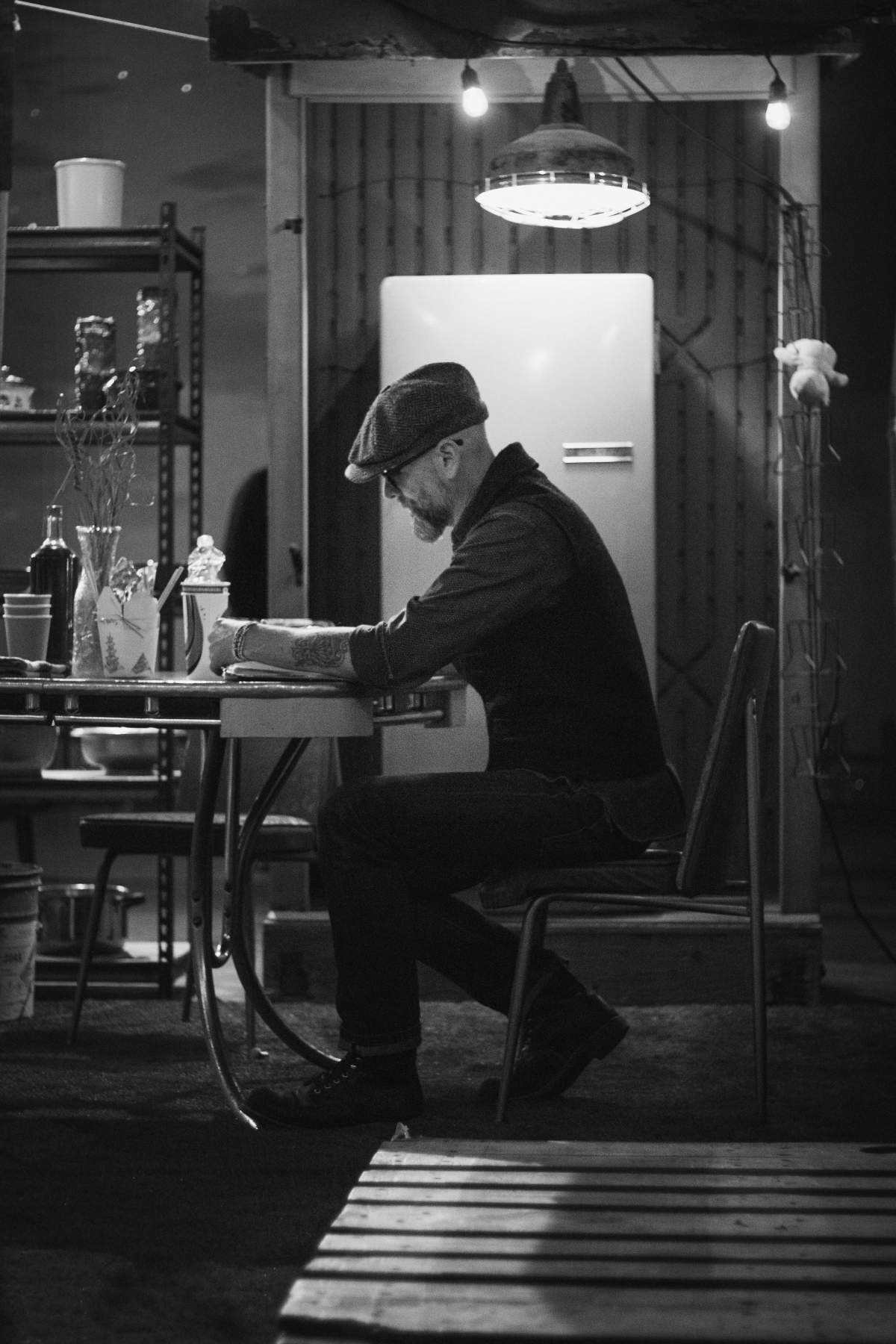 Director Markos Rounthwaite can be seen preparing for the upcoming shoot.