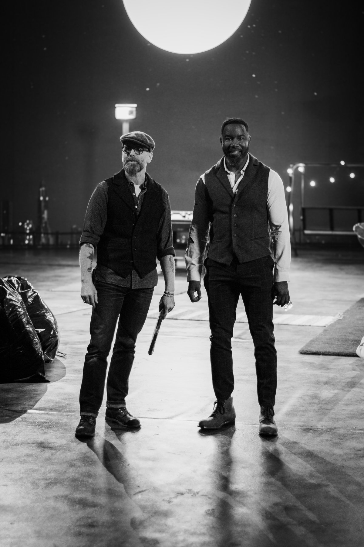 Director Michael Hamilton-Wright (left) and lead actor Michael Jai White on the first day of filming Hostile Takeover.