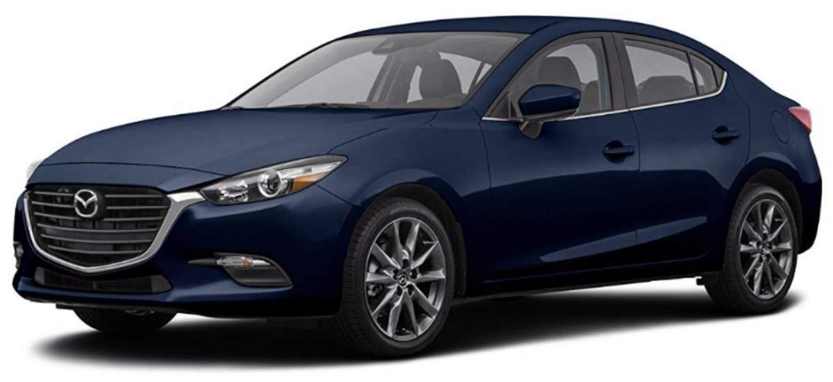 Stock image of a a blue 2014-2018 Mazda 3 sedan suspect vehicle that's been identified in a fatal hit and run on Wednesday, May 29, 2024.