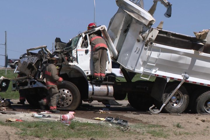 Saskatoon police respond to collision involving large truck on Circle Drive