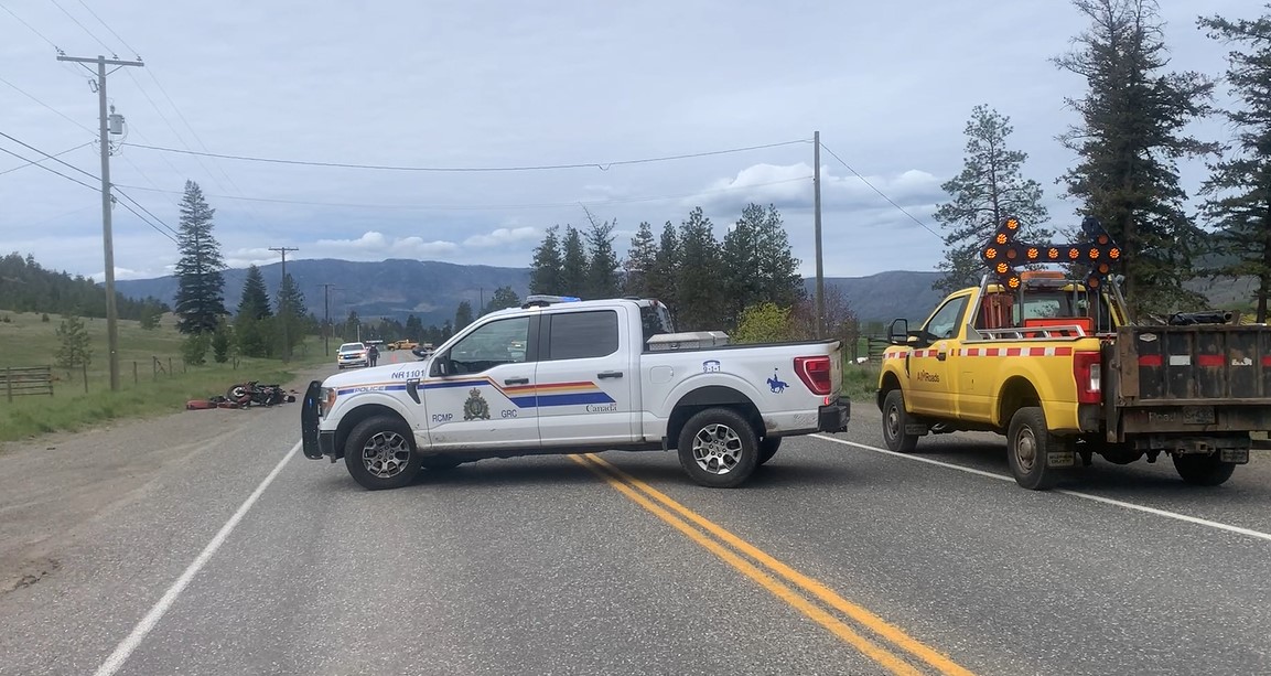 A crash on Highway 97 in Falkland has closed the highway.