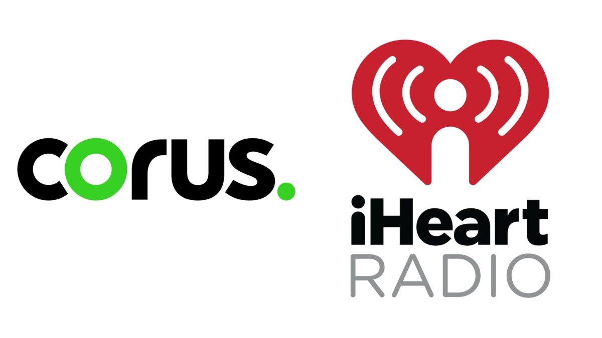 The logos for Corus and iHeartRadio