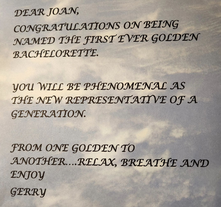 Gerry Turner's Instagram post, black curly text, all in caps, on a background of faded clouds.