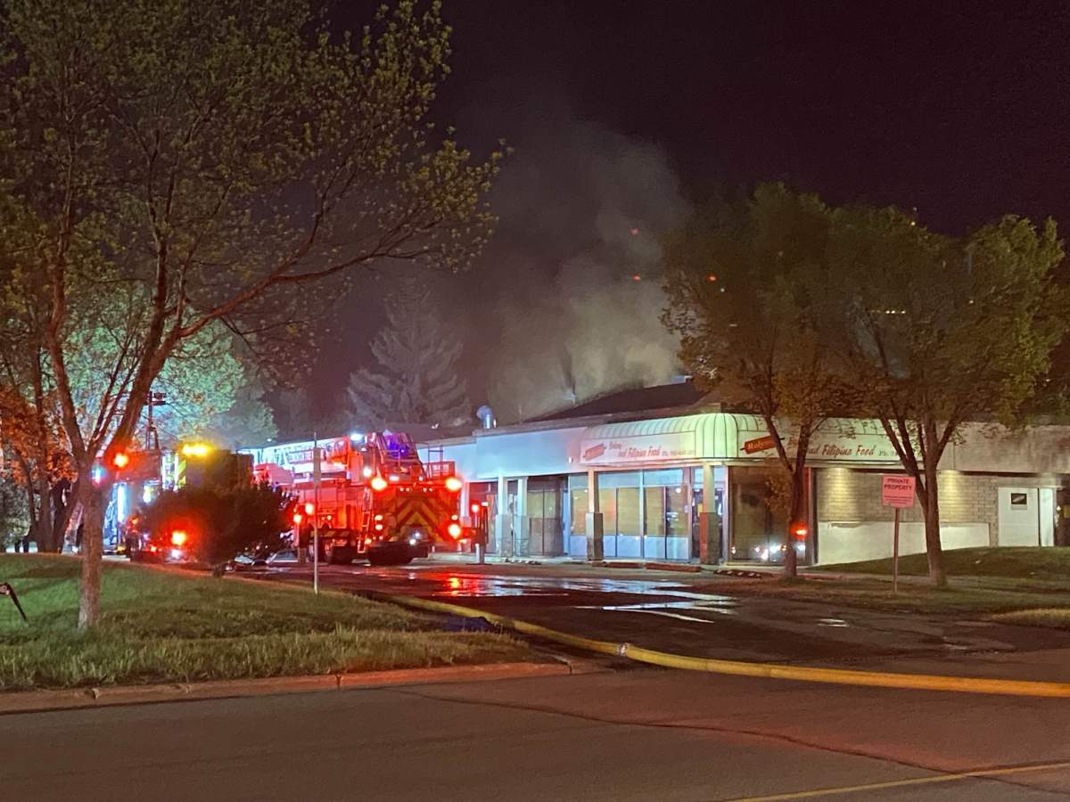 Firefighters were called to blaze at a business in a strip mall in the area of Mill Woods Road South and Knottwood Road East Monday, May 27, 2024.