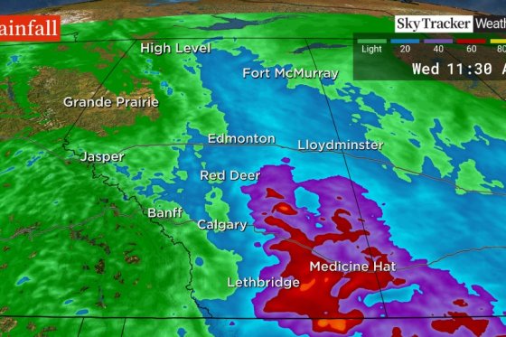 Heavy rainfall warnings across a large part of southern Alberta has residents being warned of the possibility of localized flooding.
