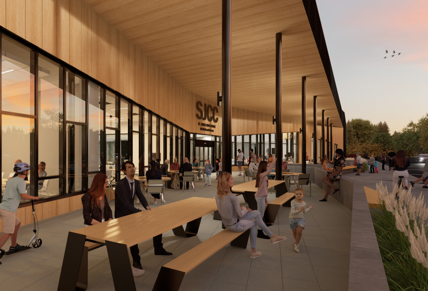 An artist’s rendition of the expanded St. James Civic Centre’s exterior.