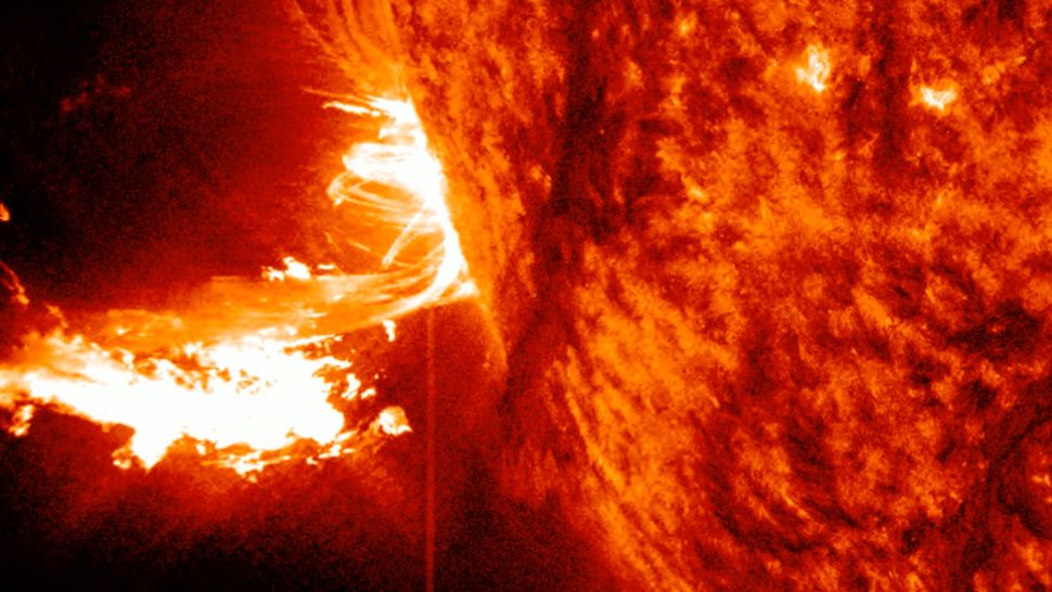 An X-2.9 solar flare erupts from the sun on May 27, 2024.