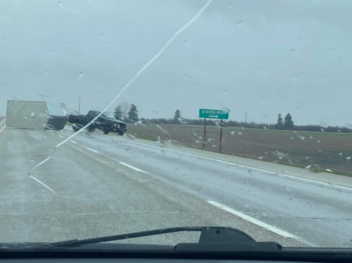 An overturned vehicle delayed traffic on Highway 1 near Bassano, a town approximately 140 kilometres southeast of Calgary