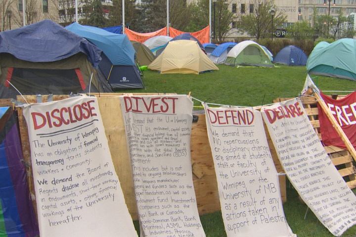 Encampments at Winnipeg universities not going anywhere until demands met: protesters