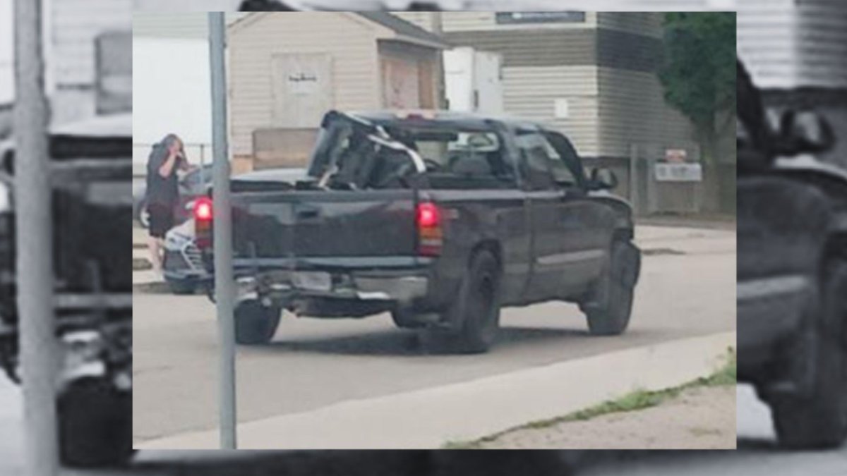 Police say they are seeking a suspect connected with a blaze that destroyed a tent in a Hamilton neighbourhood June 19, 2024. It's believed the man involved was operating a black GMC pickup.
