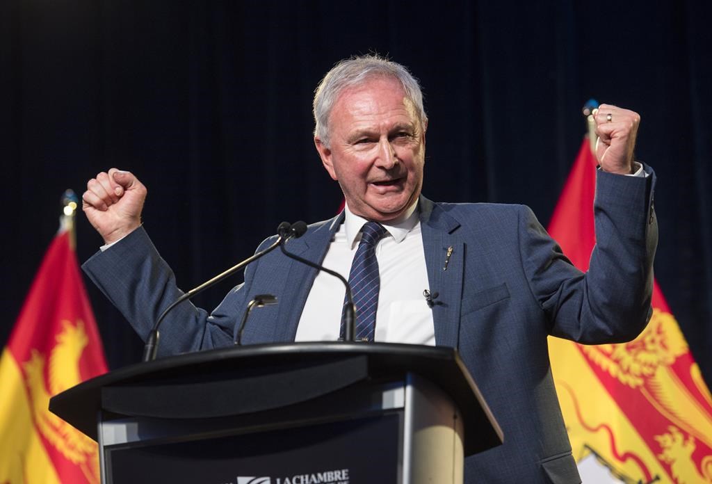 New Brunswick Premier Blaine Higgs delivers the state of the province speech in Fredericton, N.B., on Thursday, Jan. 25, 2024. Higgs is facing heat from the Opposition after boasting that the French President was scheduled to visit the province. THE CANADIAN PRESS/Stephen MacGillivray.