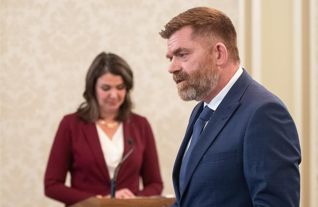 Minister of Energy and Minerals Brian Jean is sworn in at the legislature in Edmonton, Friday, June 9, 2023.
