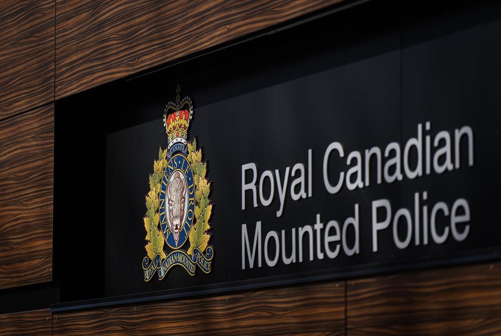The RCMP logo is seen outside the force's 'E' division headquarters in Surrey, B.C., on March 16, 2023.
