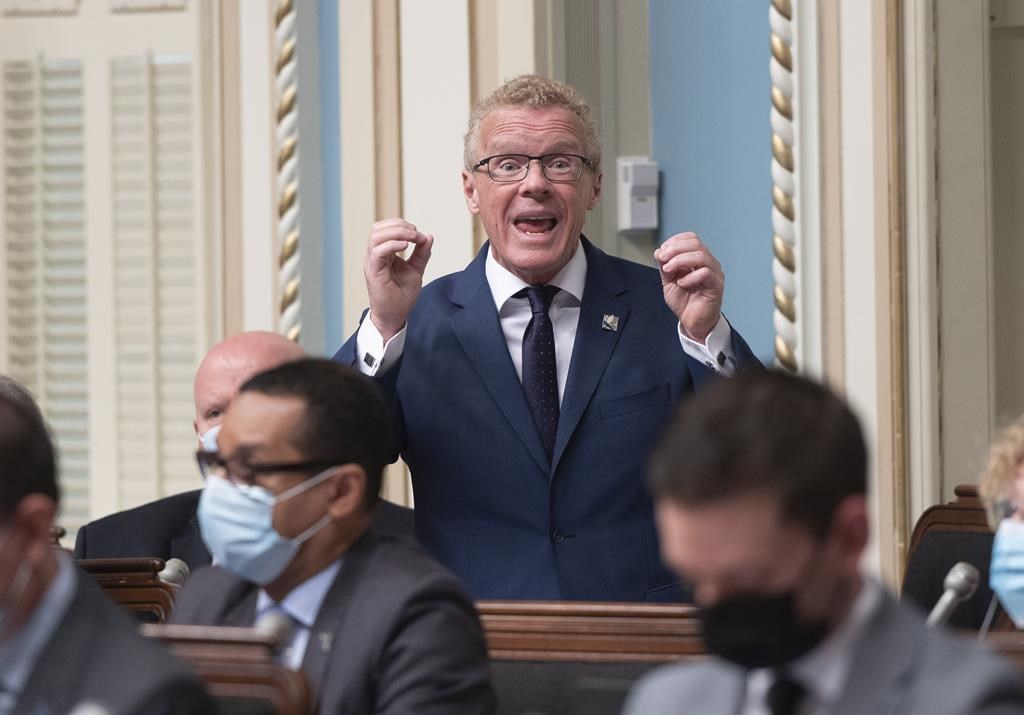 Quebec Labour Minister Jean Boulet responds to the Opposition during question period at the Legislature in Quebec City, Thursday, May 12, 2022.
