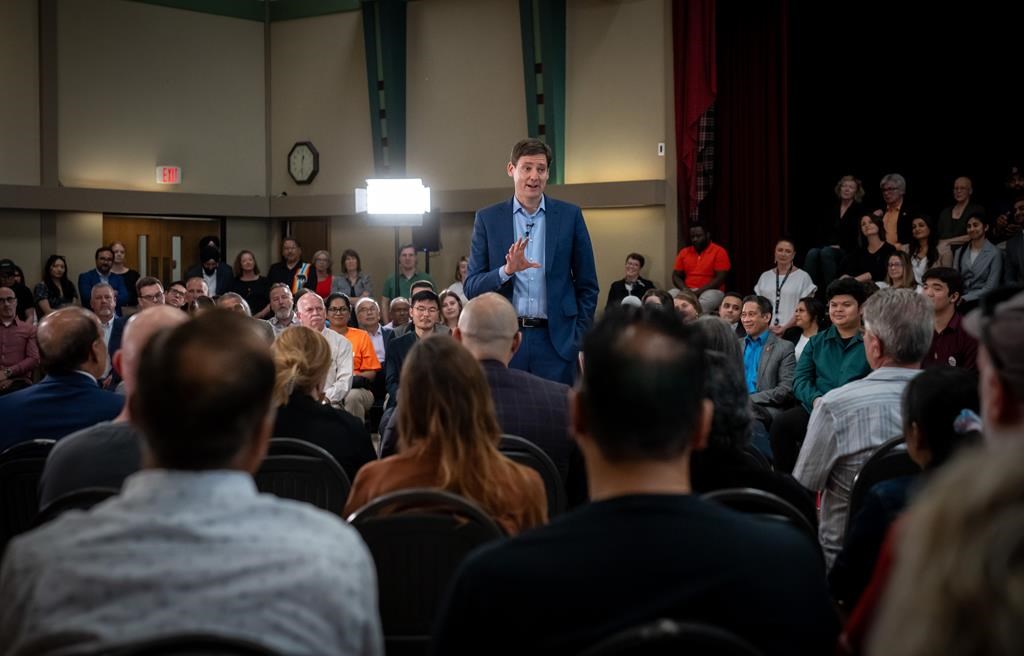 B.C. Premier David Eby speaks during a B.C. NDP campaign event in Vancouver, on Thursday, June 20, 2024. THE CANADIAN PRESS/Ethan Cairns .