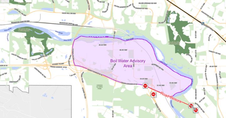 A map showing the area in Calgary under a boil water advisory on June 6, 2024.