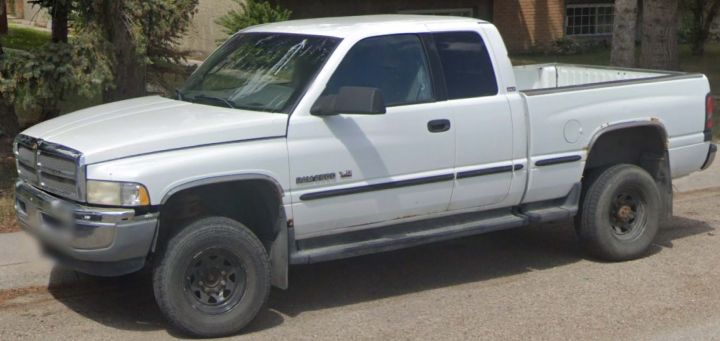 A photo of a pickup truck in which Alberta RCMP said human remains were discovered on Nov. 3, 2023 in Bow Valley Provincial Park.