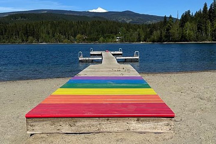 Rainbow dock in B.C. town sparks petition seeking return to ‘previous state’