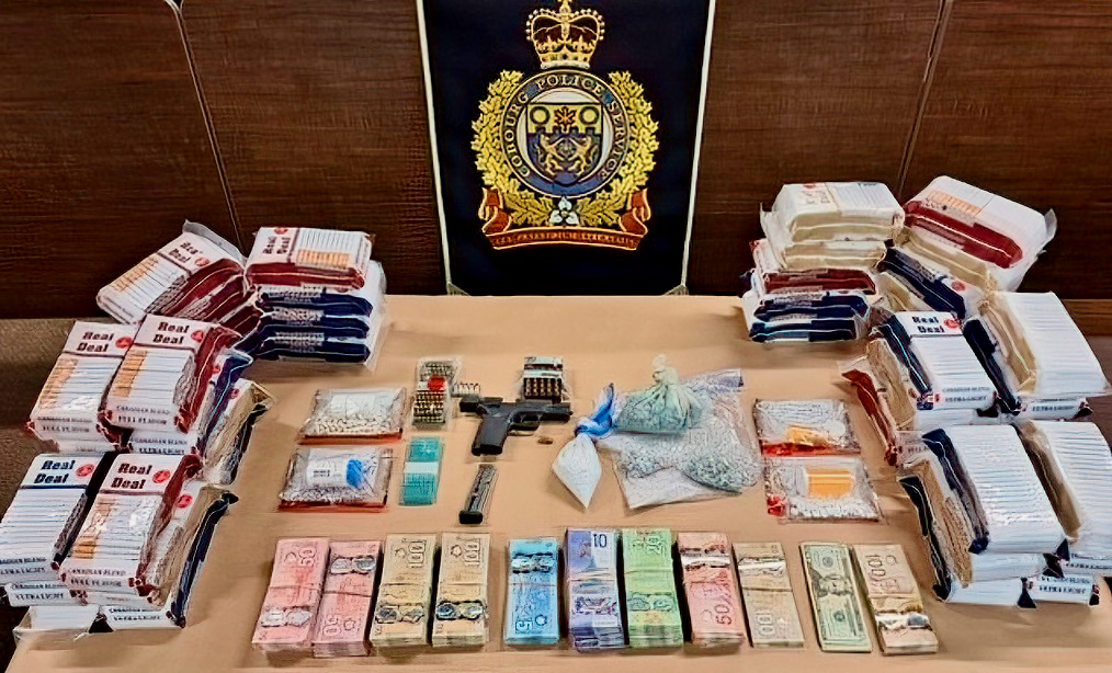 A drug trafficking investigation led to the seizure of drugs and illegal cigarettes and a loaded handgun in Cobourg, Ont., on June 12, 2024.