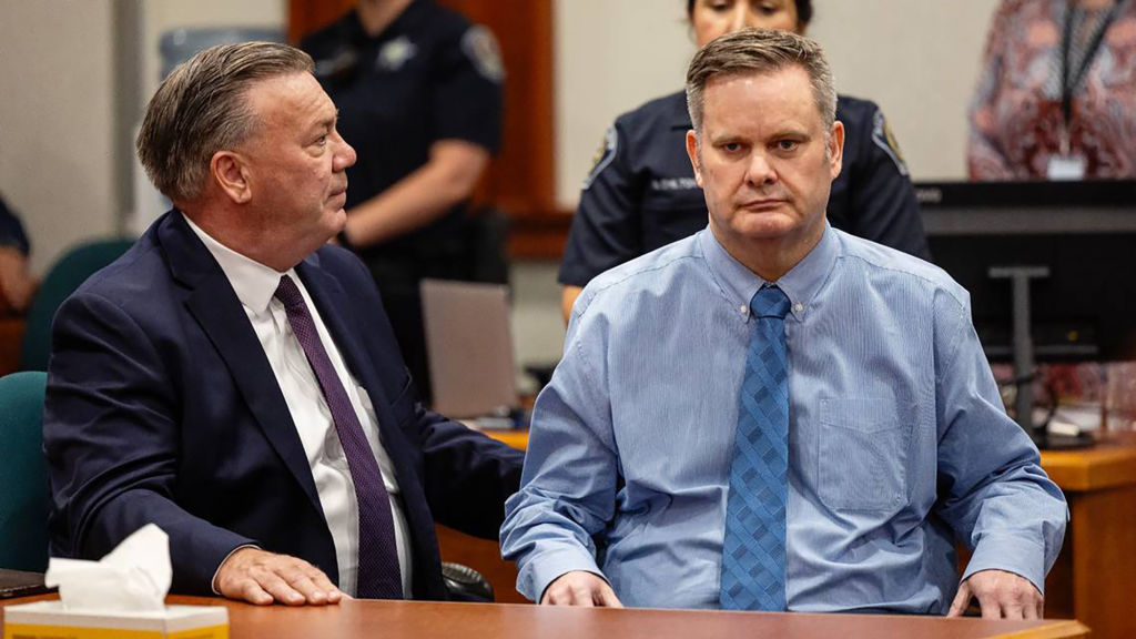Chad Daybell and his attorney, Jon Prior, left, react in court Saturday, June 1, 2024, after it was announced the Daybell had been sentenced to death.