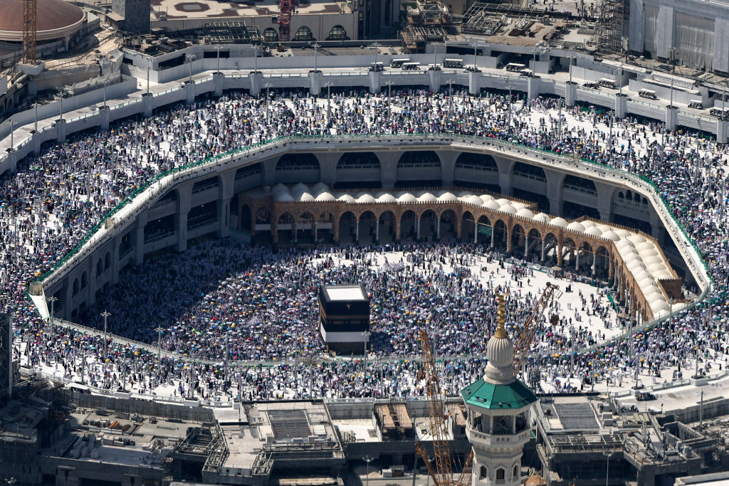 An aerial view shows Mecca's Grand Mosque with the Kaaba, Islam's holiest site in the centre on June 17, 2024, during the annual hajj pilgrimage.