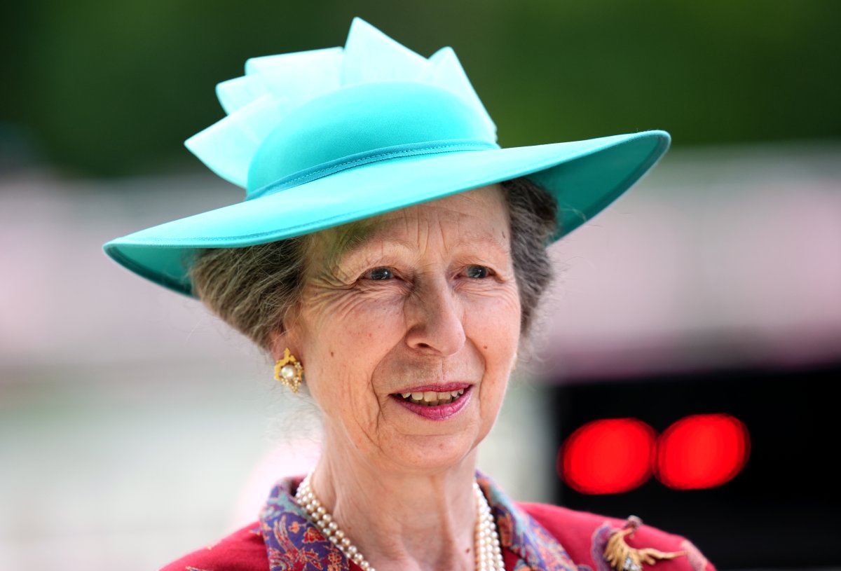 Princess Anne in a blue hat.