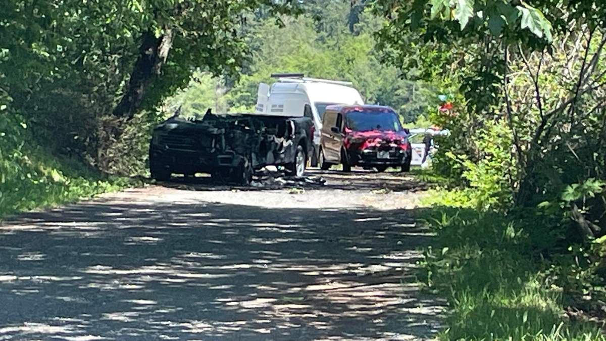 The burned out car found near 18507 20 Avenue in Surrey.