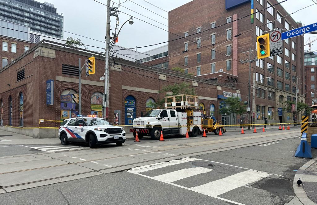 Crews are still on scene working following a vehicle and streetcar collision that occurred in Toronto's Old Town neighbourhood Saturday morning.