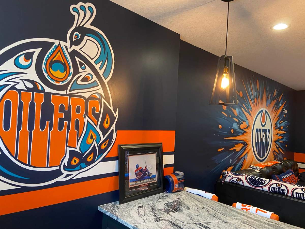 Muralist Ashley Rosenow's Oilers-inspired "fan cave."