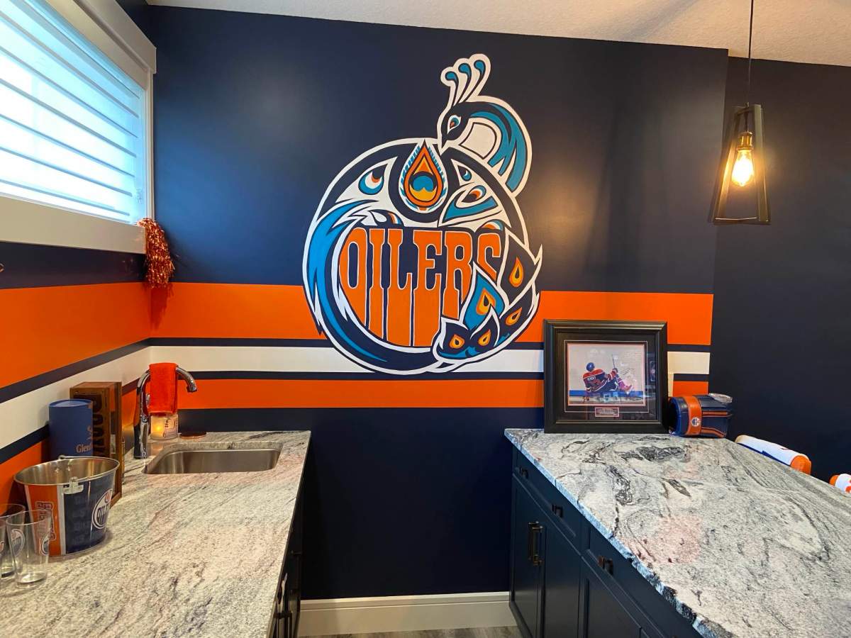 Muralist Ashley Rosenow's Oilers-inspired "fan cave."
