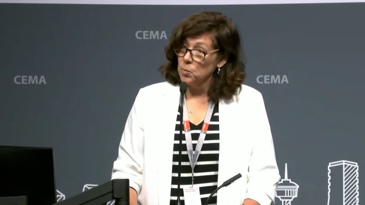 Nancy Mackay, the City of Calgary's director of water services, speaks to reporters at a news conference on June 7, 2024.