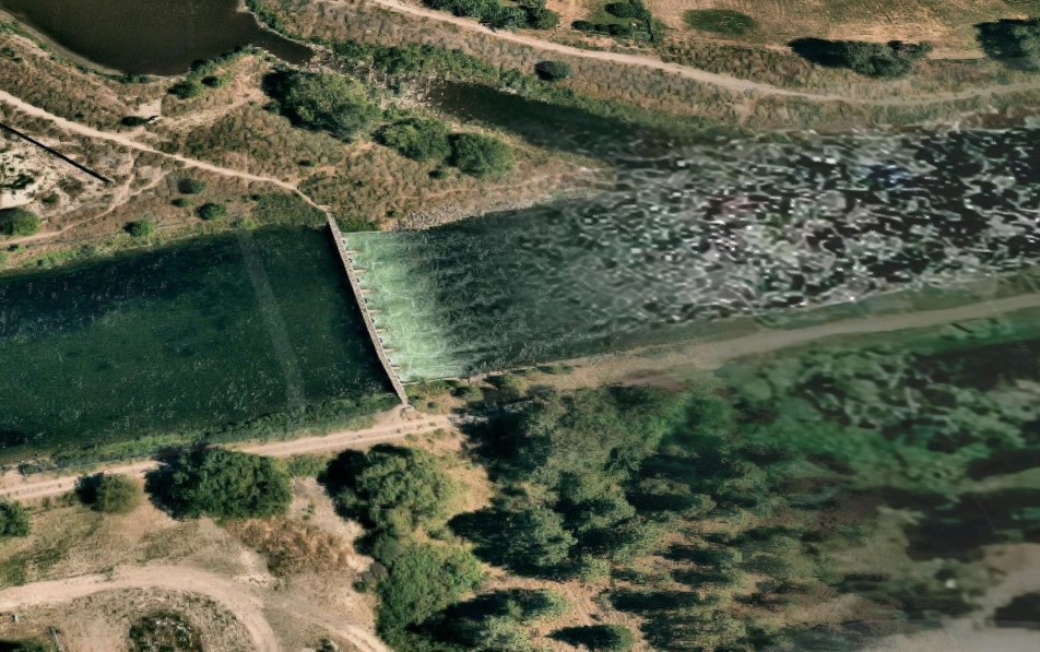 A satellite photo of the second drop structure along Okanagan River near Okanagan Falls, B.C. 
