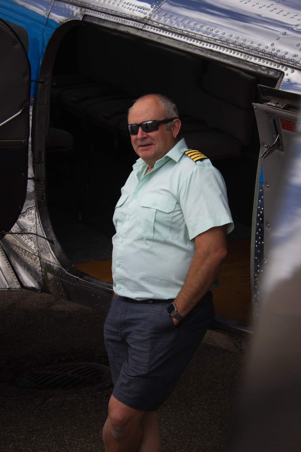 The pilot of a 1951 Beechcraft Model 18.