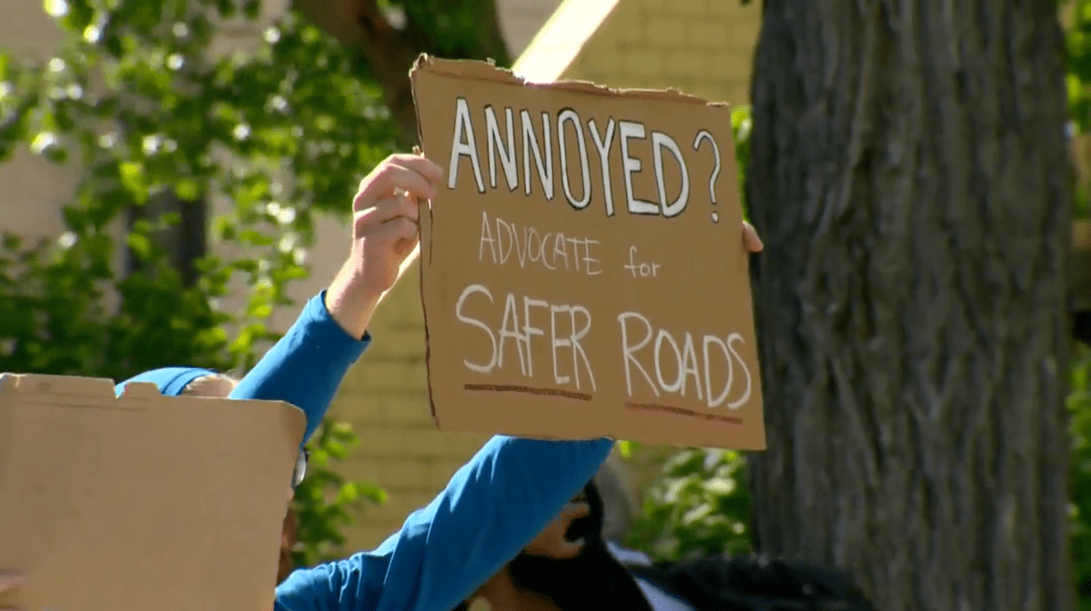 Cyclists gathered on Wellington Street in Winnipeg on June 7, to remember a cyclist who was killed in a fatal hit and run.