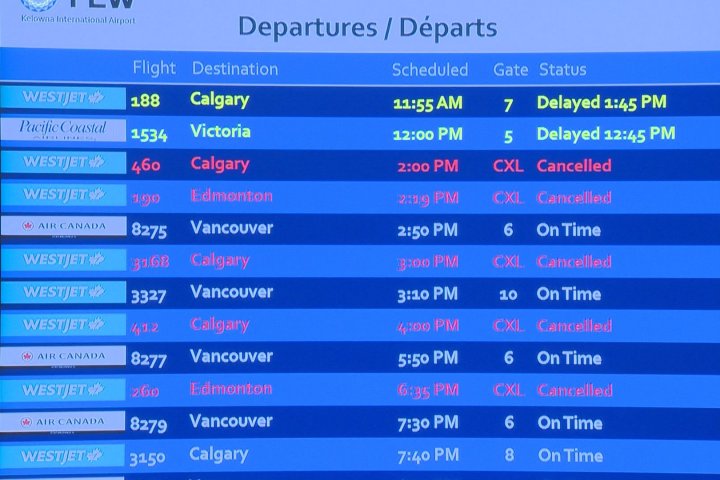 Impact of WestJet strike hits passengers at Kelowna International Airport