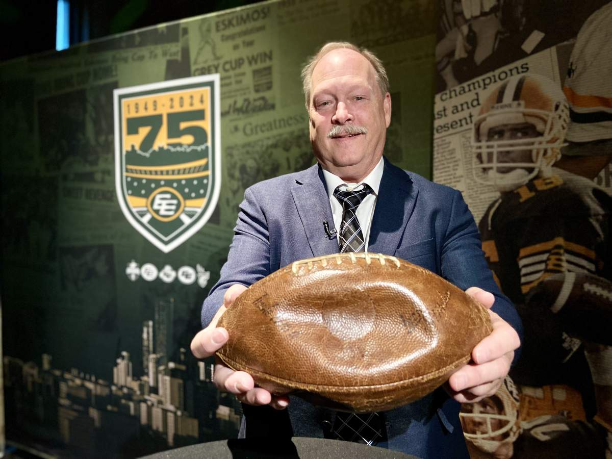 The 1956 Grey Cup-winning football was presented to Jack Parker Jr. at an Edmonton Elks alumni dinner Thursday, June 6, 2024.