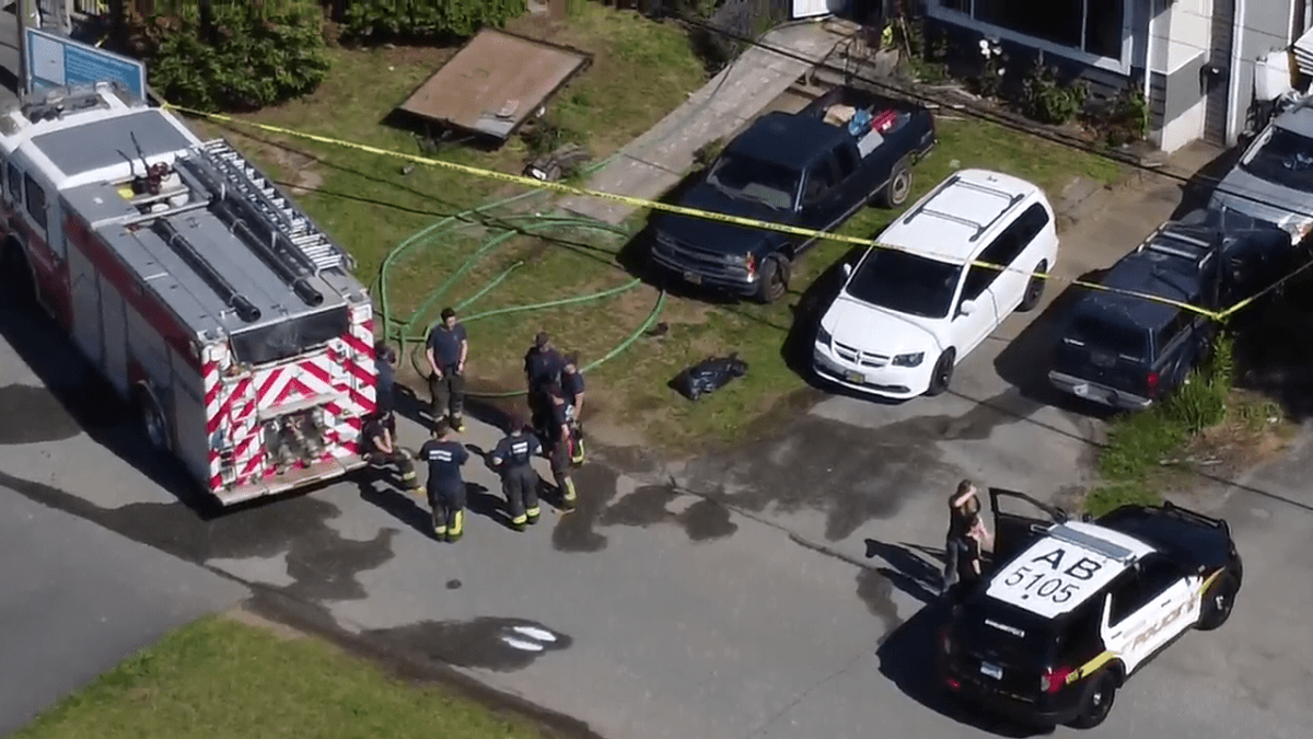 Crews at the scene of a fatal fire in Abbotsford on Thursday, June 20, 2024. 