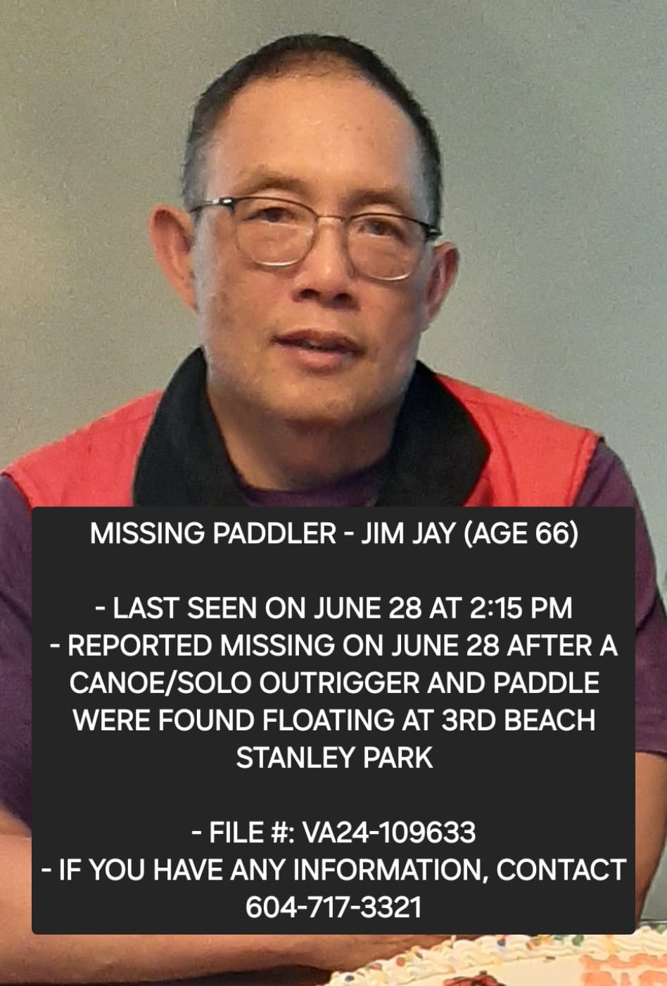 A photo of the missing paddler.