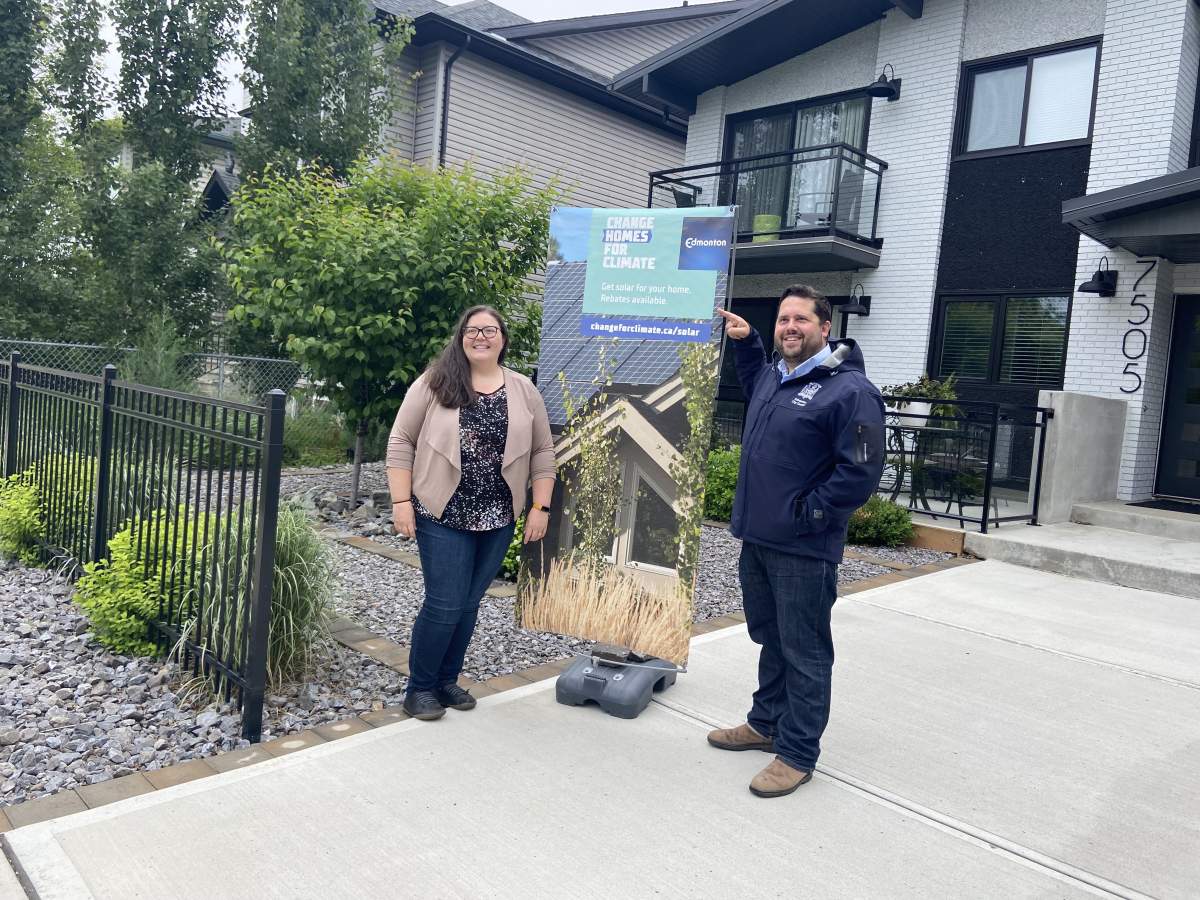 Coun. Michael Janz (R) speaks about the expansion of the City of Edmonton's Change Homes for Climate Solar Rebate Program Tuesday, June 25, 2024.