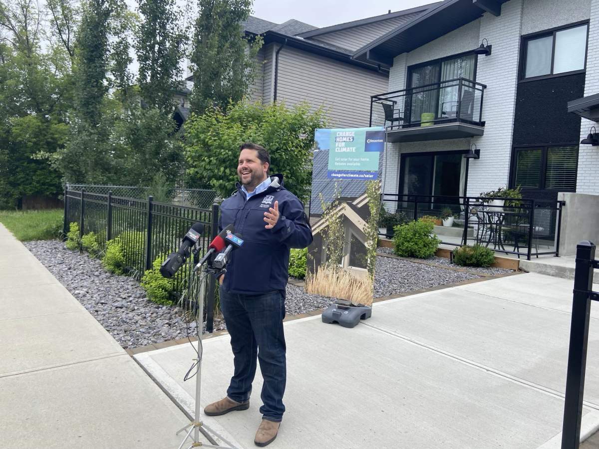 Coun. Michael Janz speaks about the expansion of the City of Edmonton's Change Homes for Climate Solar Rebate Program Tuesday, June 25, 2024.