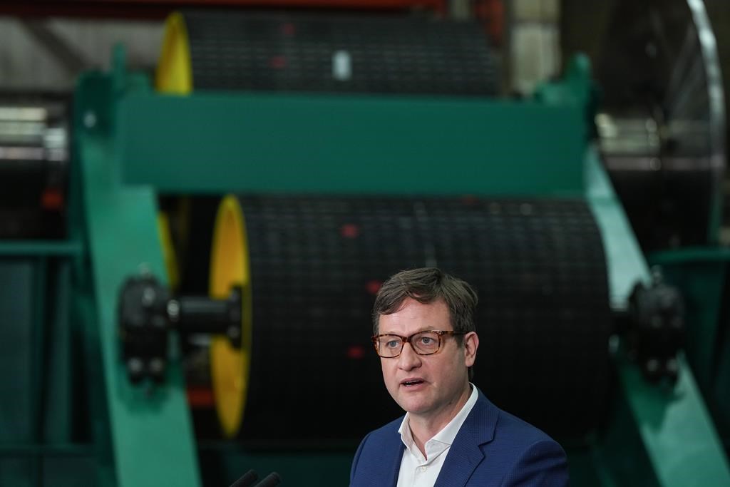 B.C. Minister of Transportation and Infrastructure Rob Fleming speaks during an announcement at Industrial Equipment Manufacturing, in Surrey, B.C., on Monday, July 15, 2024. The federal and provincial governments announced a joint funding agreement of $195 million to upgrade highway infrastructure in B.C.'s northwest to support critical minerals development in the region and improve community access. THE CANADIAN PRESS/Darryl Dyck.