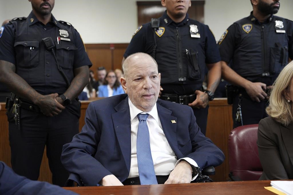 FILE — Former film producer Harvey Weinstein appears in Manhattan Criminal Court in New York, July 9, 2024.