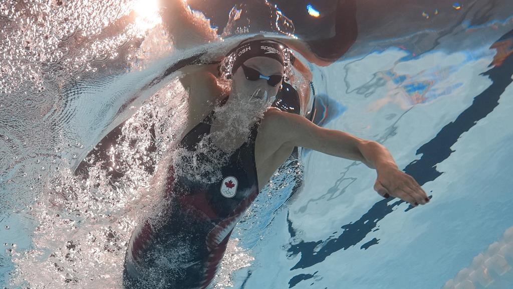 Summer McIntosh, of Canada, competes during a heat in the women's 400-meter freestyle at the 2024 Summer Olympics, Saturday, July 27, 2024, in Nanterre, France. McIntosh picked up her first Olympic medal Saturday with a silver in the women's 400-metre freestyle. On Monday, the 17-year-old swimming star from Toronto looks to pick up more hardware when she swims in her signature event. THE CANADIAN PRESS/AP-David J. Phillip.