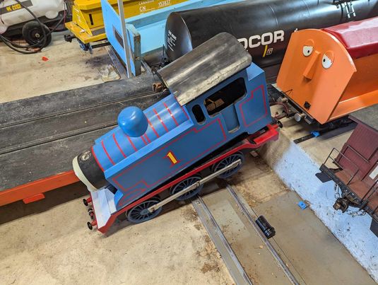 A damaged train car.