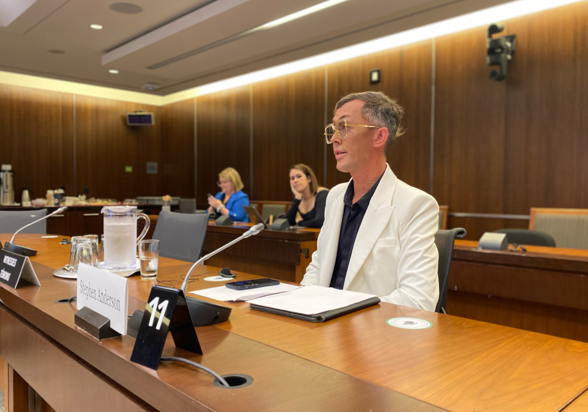 Stephen Anderson, chief operating officer of Global Health Imports, testifies before the parliamentary ethics committee in a rare summer hearing July 17, 2024.