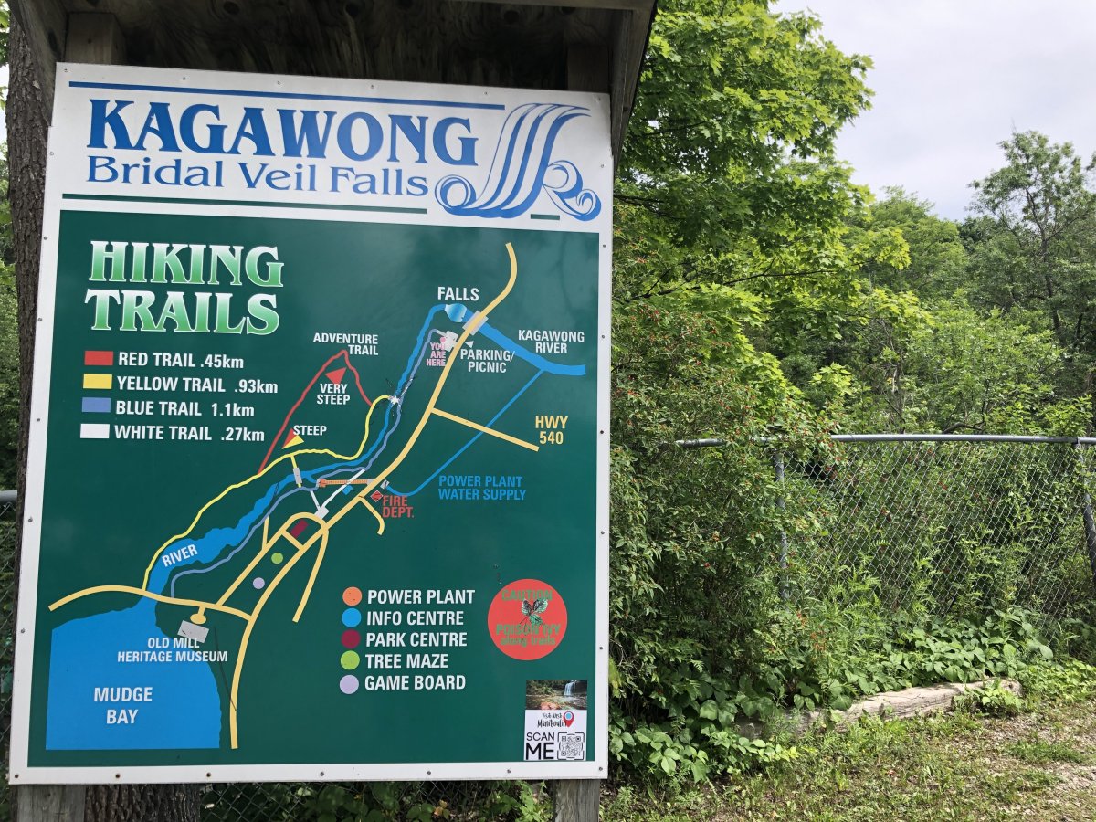 Bridal Veil Falls’ trail system map in Kagawong, Ont. on July 7, 2024 Sawyer Bogdan:Global News